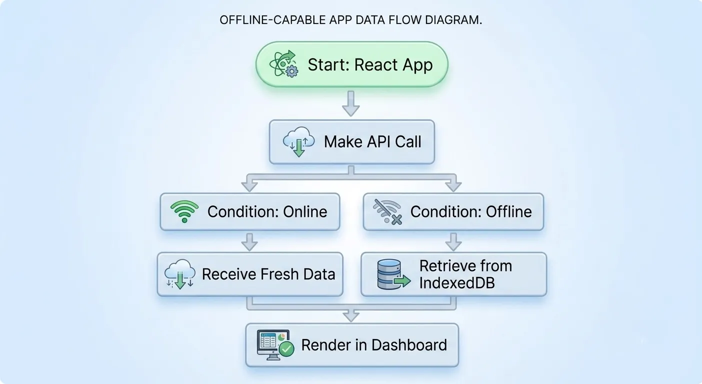 Offline capable app data flow diagram